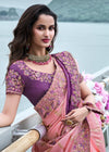 Pink And Purple Embroidered Designer Tissue Silk Saree