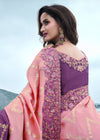 Pink And Purple Embroidered Designer Tissue Silk Saree