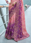 Pink And Purple Embroidered Designer Tissue Silk Saree