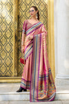 Pink Gold Tissue Ikat Silk Saree