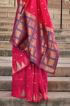 Pink Khadi South Silk Saree With Temple Border