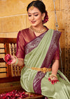 Pista Green and Brown Kanjivaram Saree