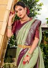 Pista Green and Brown Kanjivaram Saree