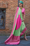 Pista Green and Pink Soft Silk Saree