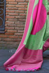 Pista Green and Pink Soft Silk Saree