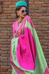 Pista Green and Pink Soft Silk Saree