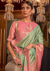 Pista Green And Tulip Woven Banarasi Tanchoi Silk Saree