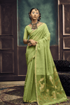 Pista Green Banarasi Cotton Silk Saree