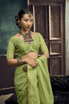 Pista Green Banarasi Cotton Silk Saree