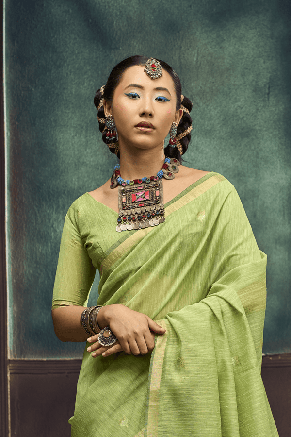 Pista Green Banarasi Cotton Silk Saree