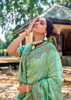 Pista Green Banarasi Designer Silk Saree