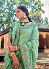 Pista Green Banarasi Designer Silk Saree