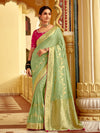 Pista Green Banarasi Silk Saree With Contrast Blouse