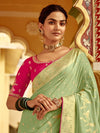 Pista Green Banarasi Silk Saree With Contrast Blouse