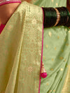 Pista Green Banarasi Silk Saree With Contrast Blouse