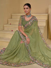 Pista Green Banarasi Silk Saree With Grand Embroidery