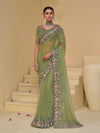 Pista Green Banarasi Silk Saree With Grand Embroidery