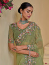 Pista Green Banarasi Silk Saree With Grand Embroidery