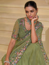 Pista Green Banarasi Silk Saree With Grand Embroidery