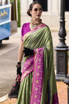 Pista Green Banarasi Silk Saree With Zari Border