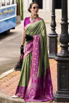 Pista Green Banarasi Silk Saree With Zari Border