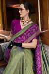 Pista Green Banarasi Silk Saree With Zari Border