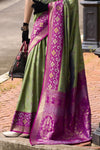 Pista Green Banarasi Silk Saree With Zari Border