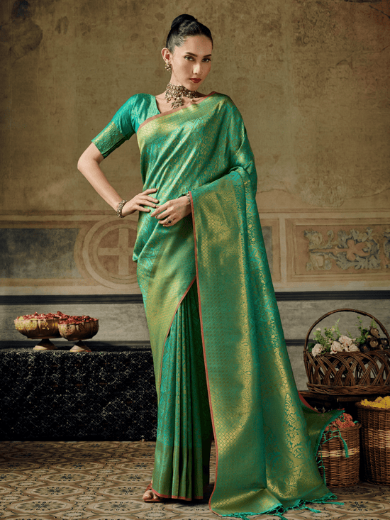 Pista Green Banarasi Soft Silk Saree