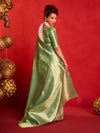 Pista Green Banarasi Tissue Silk Saree – back view