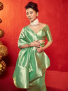 Pista Green Banarasi Tissue Silk Saree – pallu and blouse