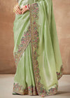 Pista Green Bridal Zari Woven Pure Tissue Dola Silk Saree