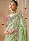 Pista Green Bridal Zari Woven Pure Tissue Dola Silk Saree