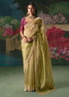 Pista Green Designer Silk Saree with Zari Embroidery Work