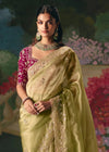 Pista Green Designer Silk Saree with Zari Embroidery Work