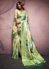 Pista Green Digital Printed Soft Silk Saree