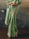 Pista Green Embroidered Designer Organza Silk Saree With Contrast Blouse
