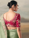 Pista Green Embroidered Designer Organza Silk Saree With Contrast Blouse