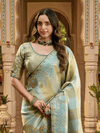 Pista Green Embroidered Designer Tissue Silk Saree