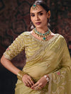 Pista Green Embroidered Designer Tissue Silk Saree, blouse close-up