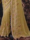 Pista Green Embroidered Designer Tissue Silk Saree, border and drape