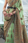 Pista Green Kashmiri Handloom Woven Jamawar Silk Saree