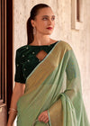 Pista Green Linen Silk Saree with Velvet Blouse