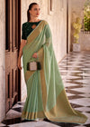 Pista Green Linen Silk Saree with Velvet Blouse