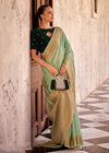 Pista Green Linen Silk Saree with Velvet Blouse