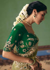 Pista Green Organza Silk Saree with Bottle Green Contrast Blouse