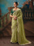 Pista Green Organza Silk Saree with Dark Green Contrast Blouse