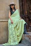 Pista Green Satin Crepe Digital Printed Saree