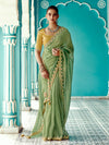 Pista Green Tissue Crush Saree with Embroidered Border