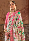 Platinum White and Pink Woven Banarasi Saree