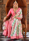 Platinum White and Pink Woven Banarasi Saree